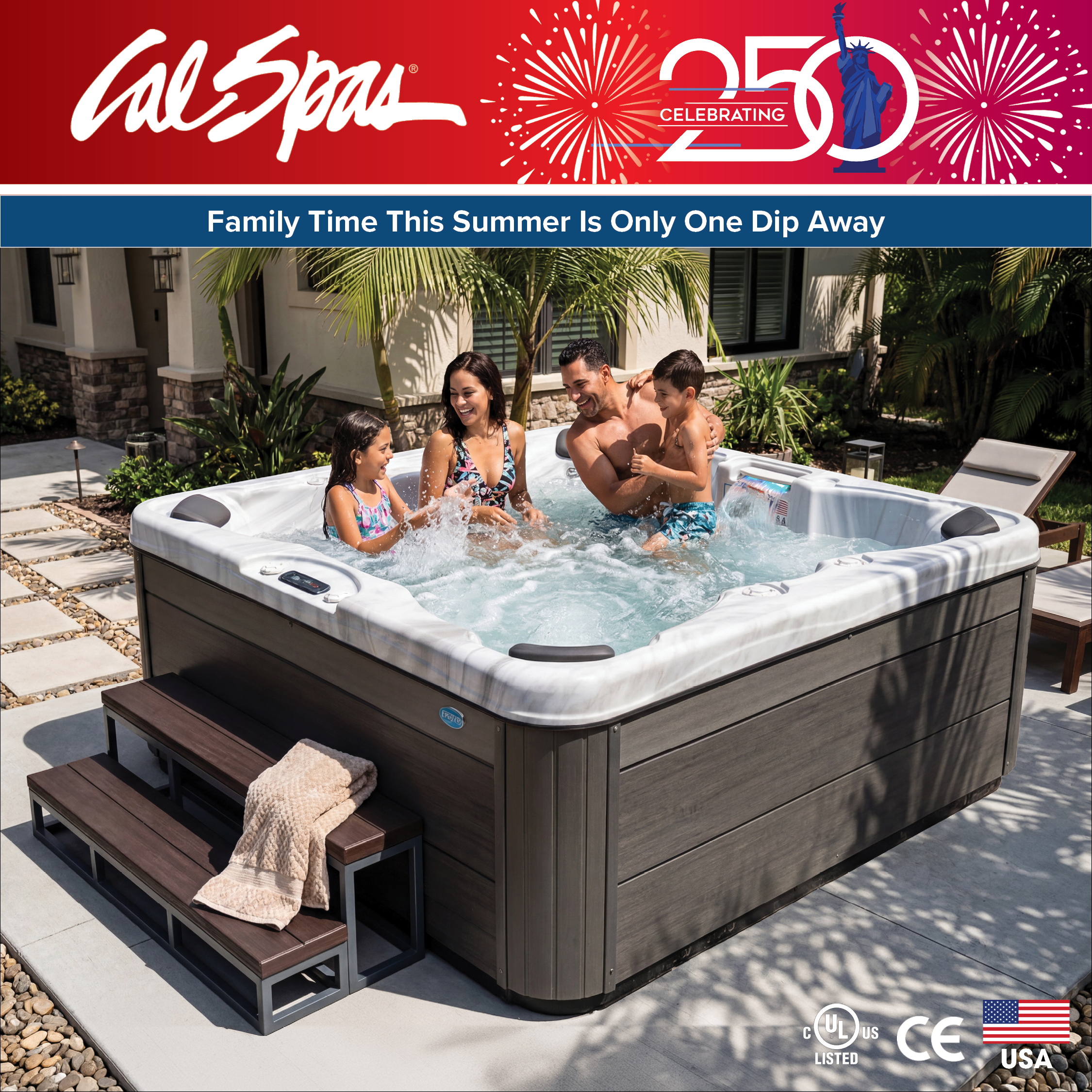 Calspas hot tub being used in a family setting - West Sacramento